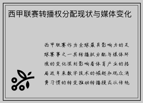 西甲联赛转播权分配现状与媒体变化